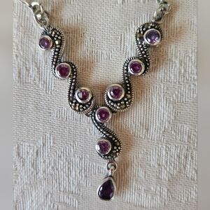 AMETHYST & STERLING SILVER Gemstone Necklace 16" plus 3.5" extender
